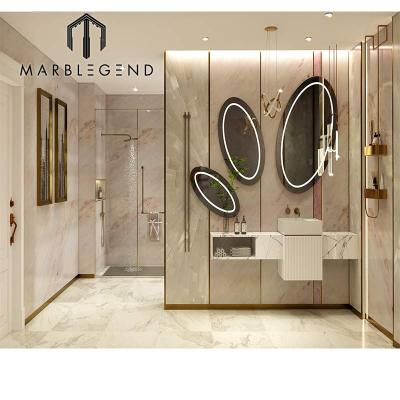 China Luxury Modern White Stone Floor Marble Pink Marble Bathroom Interior Design for sale