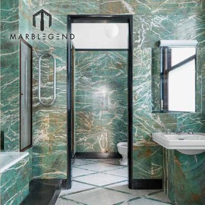 China Luxury Nordic Modern Simple Light Weight Slab Marble Floor Wall Tile Dark Green Bathroom for sale