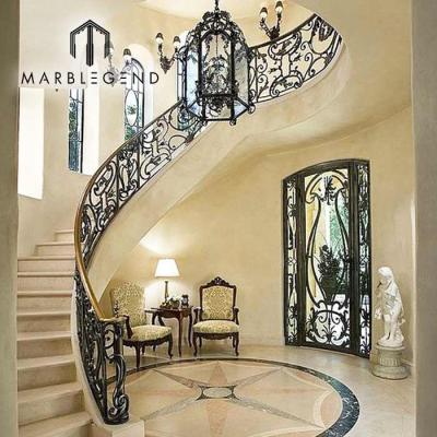 China Architecture Designer Luxury White Golden Step Interior Design Luxury Home Wood Mable Stair for sale