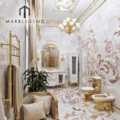 China New China Latest Luxury Online Designer Villa Bathroom Gold Floor Tile Flower Design for sale