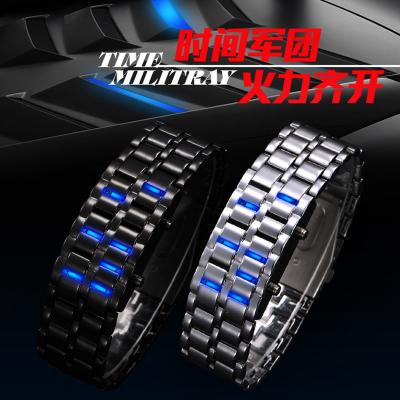 China Custom Metal Band Watch Iron Samurai Blue Led Bracelet Watch For Men for sale