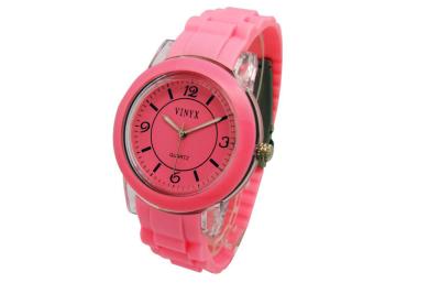 China Round Silicone Wristband Watch Pink Customized Wristwatch Alloy Bezel for sale