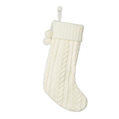 China Promotion Gift Christmas Ornaments New Knitted Thick White Woolen Stocking Decoration Christmas Stocking for sale