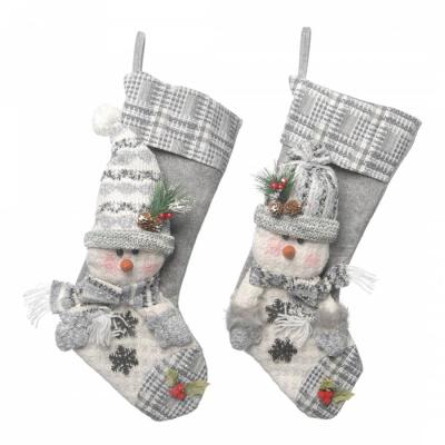 China Cute Stocking Gray Christmas Stocking In Bulk Christmas Stockings High Quality Plush Plaid Promotion Gift Success Models for sale