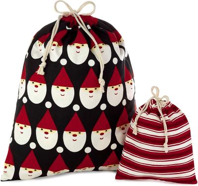 China Custom Made Red Stripes Christmas Factory Cotton Eco High Quality Canvas Eco-Friendly Santa Sack Sacks Cotton Natural Sublimation With Drawstring for sale