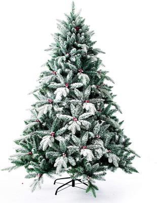 China Beautiful Colorful Artificial Flower Real Berry Tree Red Artificial Christmas Tree Touch With Snow Flocked 6 Ft Self Snowfall Christmas Tree for sale