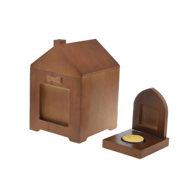 China Viable Custom Pet Memorials Urns Natural Wooden Pet Urns With Photo Frame for sale