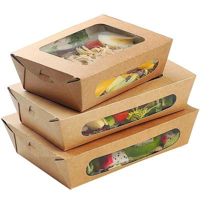 China Recycled Materials Wholesale Salad Fruit Box Lunch Packaging Box Wrapping Paper Takeout Box With Clear PVC Window for sale