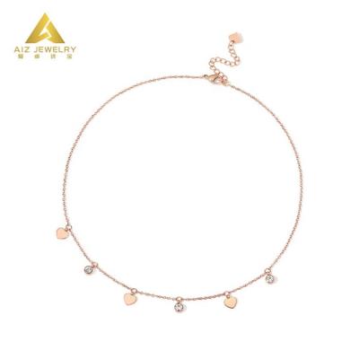 China Trendy Wholesale Custom Jewelry 925 Sterling Silver Minimalist CZ Heart Choker Necklace Ladies Dangle Necklace for Women for sale