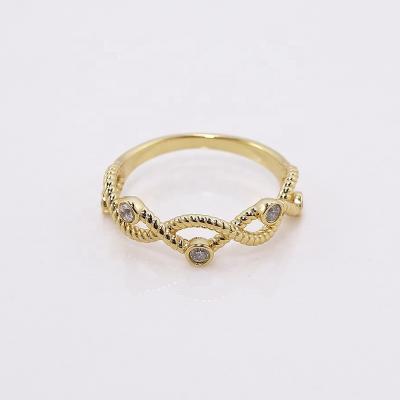 China TRENDY 18K Gold Plated 925 Sterling Silver Twisted Jewelery Rope Ring Tasty Silver Frame 5 CZ Jewelry for sale