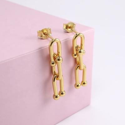 China TRENDY 18K Gold Plated High Quality Brass Jewelry Chunky Women Adjustable Chain Link Stud Punk U Earrings 3 for sale