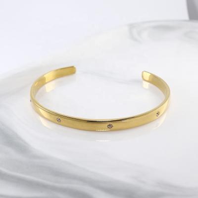 China Tasty Casual 18K/Sporty Stainless Steel Fashion Gold Plated 4.5mm CZ Open Cuff Bangle Bracelet For Women Jewelry for sale