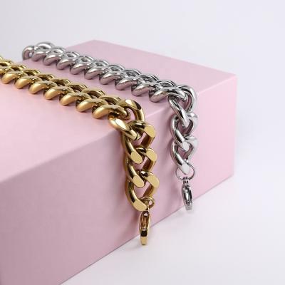 China Punk 11mm Punk 18K PVD Gold Plated Stainless Steel Cuban Link Chain Bracelet For Women Men for sale