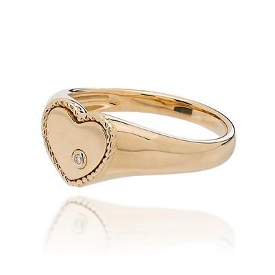 China Diamond Designer Women's Solid Gold Pinky Ring Design Custom 9K 14K twist seal heart TRENDY real nature jewelry for sale