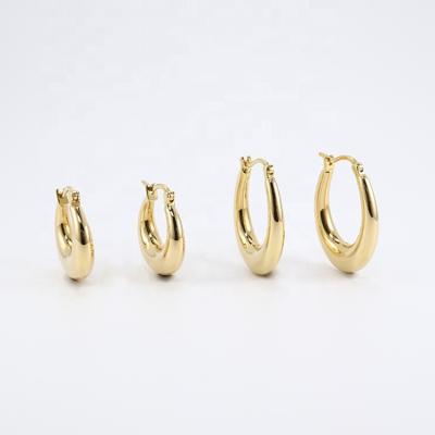 China Wholesale 18K Solid Gold Inner Cavity Gold Huggie Hoops Chunky Large Small Thick Earrings Custom Made Trendy Trendy Jewelry AU750 Real for sale