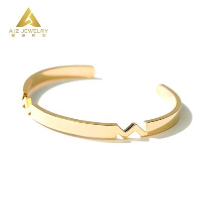 China Real Jewelry Casual/Sporty Custom High Quality Style Polished Minimalist Au375 9K Bangle Solid Gold Cuff Bracelet For Women for sale