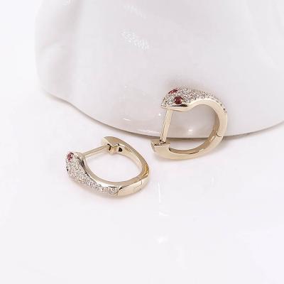 China Wholesale 14K Gold Nature Sapphire Gemstone Women&'s Circles Solid Gold Jewelry Snake FASHIONABLE Orange Huggies Earrings Real for sale