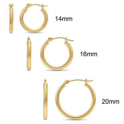 China Real Solid 14K Gold Jewelry 14mm 16mm Circle Cavity Top Tube Fine Click 20mm Fashionable Custom Jewelry 2mm CLASSIC Round Hoop Earrings for sale