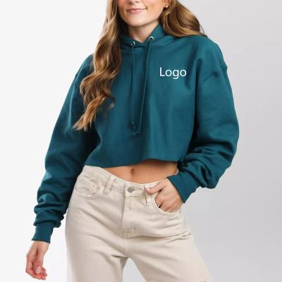 China High Quality Cotton Custom Oversized Design Simple Anti-wrinkle Sweatshirt Gym Sports Pullover Drawstring Embroidery Women's Crop Top Hoodies for sale