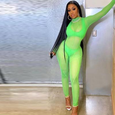 China Hot Selling Sexy QUICK DRY Mesh See Through Fitness Casual Long Sleeve Jumpsuits For Women Pants Overalls for sale