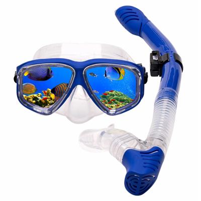 China light & Durable Diving 180 Vision Mask Snorkel Tempered Glass Silicone Wide Skirt Dry Top Set for sale