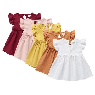 China 2021 summer breathable kids clothing cotton canvas icing girls float sleeves dress babies ruffle dress for sale