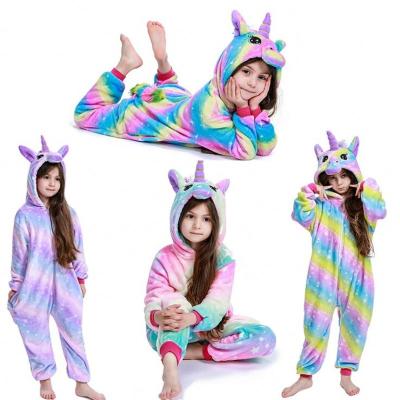 China Winter Boutique Girls Clothing Girls Unicorn Pajamas Flannel One Piece Thermal Nightgown Children Sleepwear for sale