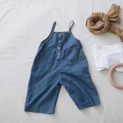 China 2021 Fashion Cool Kids Girls Clothing Breathable Oversized Overalls Loose Fit Straight Pants Denim Overalls Pockets For 1T-6T for sale