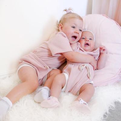 China Casual Kids Summer Clothing Sets Rib Cotton Outfits Kids Baby Pink Ribbed Outfits Clothes For Daily Use for sale