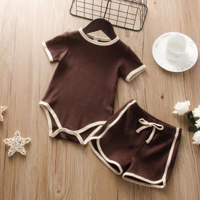 China Wholesale Casual Baby Infant Clothing Organic Cotton Clothes Romper And Shorts Outfits Rib Summer Outfits For Kids Girl for sale