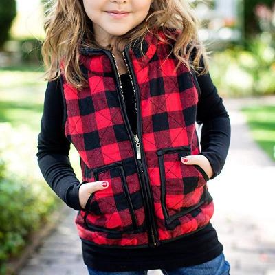 China Christmas Children Clothing Buffalo Plaid Windproof Girls Invest Thicken Pocket Control Toddler Red Coat for sale