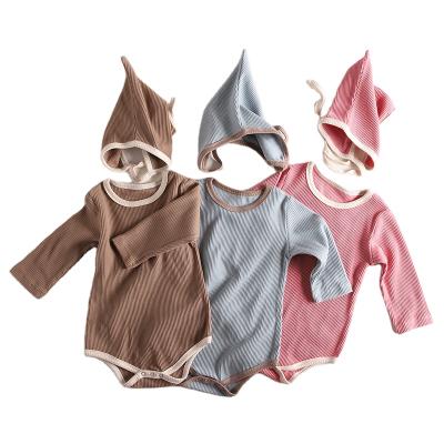 China Eco-Friendly Washable Eco-Friendly Spring Substantial Infant Organic Cotton Long Sleeve Onesie Ribbed Cotton Baby Rompers With Hat for sale