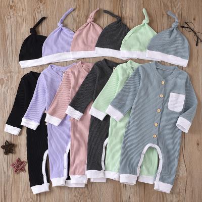 China Wholesale Infant Clothing Breathable Washable Eco-friendly Substantial Sleeve Long Cotton Jumpsuits Baby Autumn Ribbed Rompers With Hats for sale