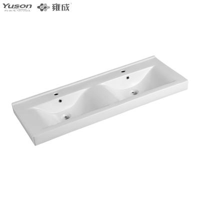 China Yuson YS27289-120D Modern White Ceramic Bathroom Vanity Rectangular Basin Cabinet Double Sink Double Sink for sale