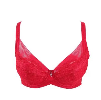 China Breathable Sexy Red Lace Full Cup Large V-shaped Side Closing Breast Milk Stylish Padded Bra For Women for sale