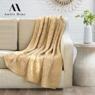 China Amelie Home Embossed Knitted Recycle Polyester Anti-Static Blanket For Travel Airplane Sofa for sale