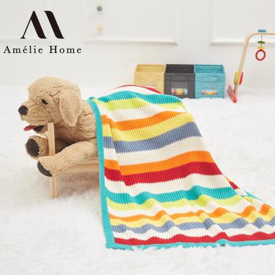 China Amelie Home Soft Baby Blanket Anti-static Cotton Knitted Baby Blanket Rainbow Baby Throw Blanket for sale