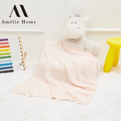 China Amelie Home Super Soft Baby Anti-Static Wrap Blanket Baby 100% Cotton Knitted Blanket Summer Knit Blanket for sale