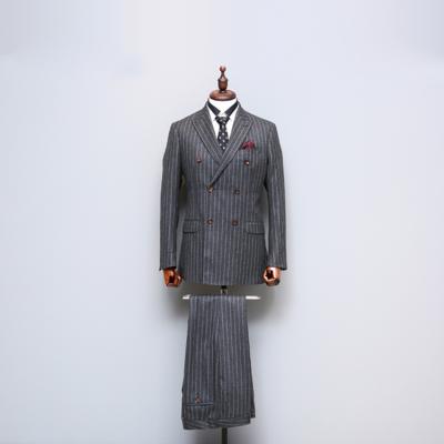 China Mens Wool Double Breasted Stripe Suit In Gray Worsted Tailor Made Anti-Shrink Pants for sale