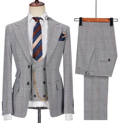 China high quality Anti-wrinkle stage size 3pcs euro men suits groom Luxury Tuxedo For men party prom fashion plaid suits for wedding and business for sale