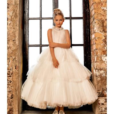 China Sleeveless Ivory Cupcake Tulle Floor Length Wedding Flower Girl Dress Kids Ivory Dress for sale