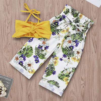 China Hot sale design fashion kids girl clothes sets boutique kids casual clothes printed bow girl outfit latest new for sale