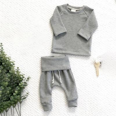 China 2pcs Baby Anti-Static Rib Baby Pants Suit Lounge Wear Kids Clothes Sets High Waist Warm Harem Pants Waffle Long Sleeve Boys Unisex Set for sale