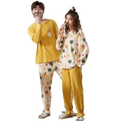 China Christmas QUICK DRY Pajamas Couples Winter Casual O-Neck Long Sleeve Knitted Sleepwear Cotton Men And Women Home Wear Plus Size for sale