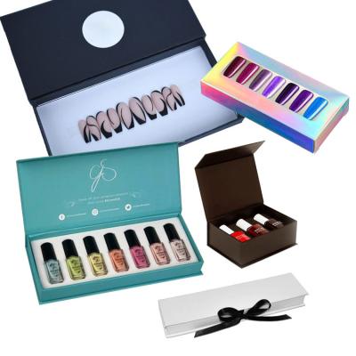 China Recyclable Private Label Custom Empty False Nails Pack Box Luxury Black Magnetic Presson Press On Nails Pack Box For Long Nail for sale