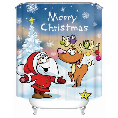 China Lovely Santa Claus Christmas Day Home Bathroom Sustainable Shower Curtain Waterproof And High Quality for sale