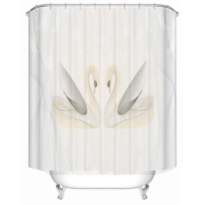 China Sustainable Swan Type Shower Curtain Custom Digital Printing Bathroom Waterproof Fresh And Natural for sale