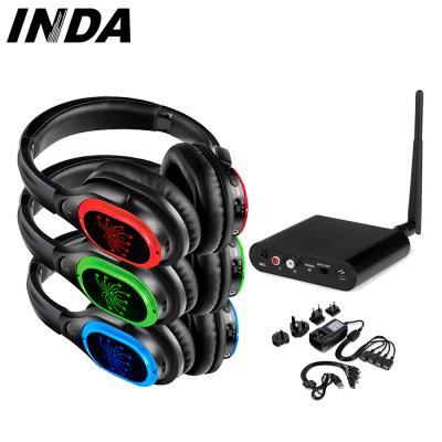 China Alibaba Bestselling Headband Disco Silent Earphones And Transmitter 3-5 Channel High Fidelity Earphone With LED Light Logo For Party RF998B for sale