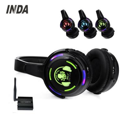 China INDA RF988 300M Wireless Headband RF Headphones For Silent Disco Party With 3-5 Transmitter Channel / Flashing LED And Logo for sale