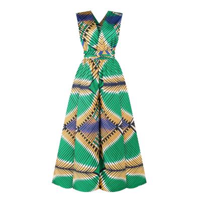 China Wholesale Sleeveless Women Kente Dresses African Wear Fashion Kitenge Sweet Feeling Hot Sale V-Neckline 2021 Designs African Women Clothing for sale